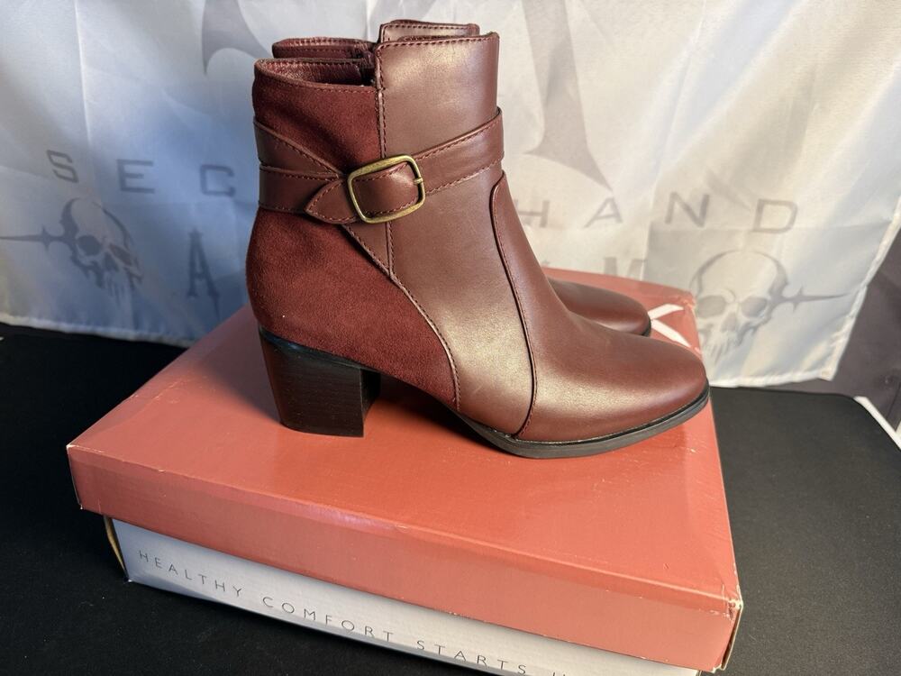 Aetrex Women's Rebecca Heel Boot Burgundy Leather & Suede Women’s Sz 6-6.5 $185
